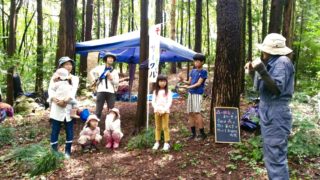 小さい頃から間伐をしてきた子ども達。レポート「森の歌会＆皮むき間伐」